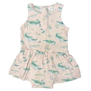 Angel Dear Green Alligator Sleeveless Baby Romper Blush Pink Size 6-12 Months